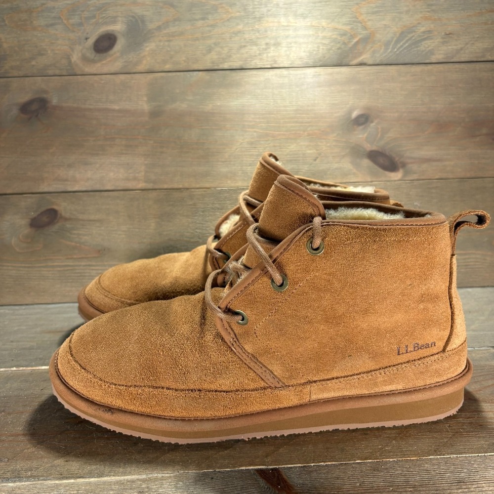 LL Bean Wicked Good Mens size 10 shoes Brown Suede Shearling Lined Chukka boots